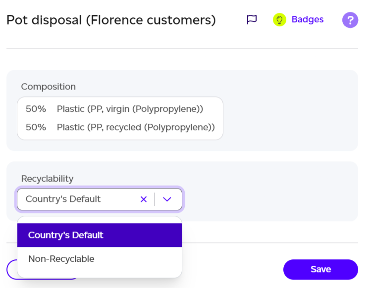 Setting packaging non-recyclability options