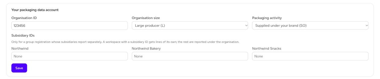 Your packaging data account, on the company Packaging page
