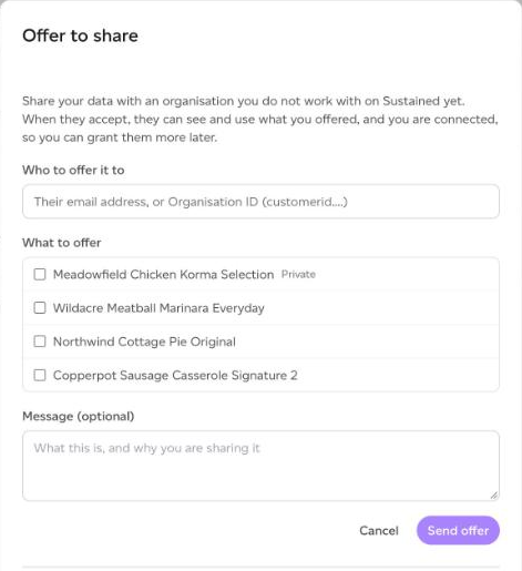 The Offer to share dialog