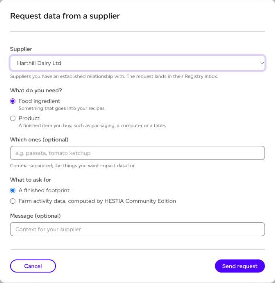 The Request data from a supplier dialog