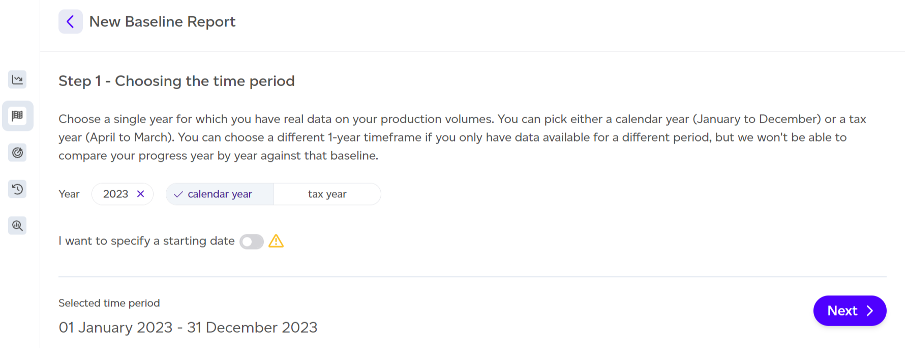 Toggle to specify a starting date for the reference period.