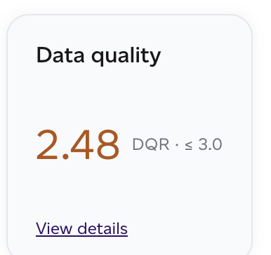 The data quality card on a product report