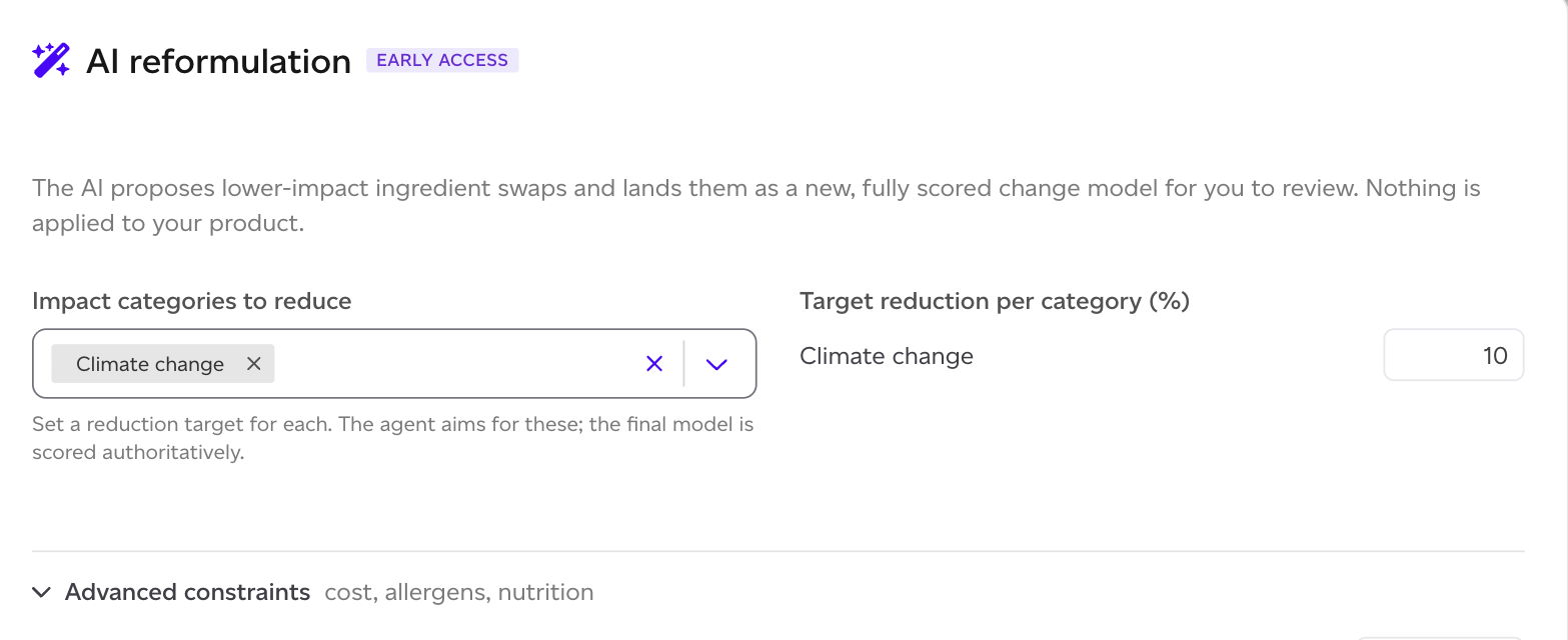 Choosing impact categories and a reduction target for each